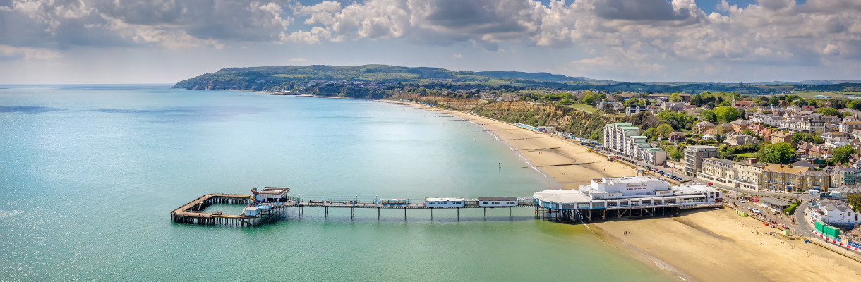 Aerial view of Sandown Pier on the Isle of Wight